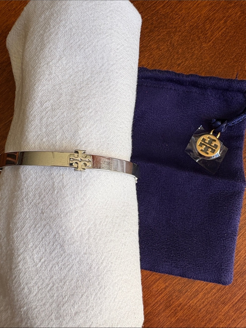 Tory Burch Silver-Tone Logo Bangle with Iconic Logo